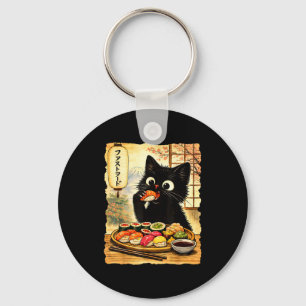 Black cute cat eating sushi kawaii japanese food keychain