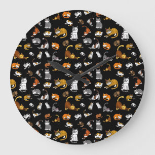 black cute cat pattern design for cat lovers- large clock