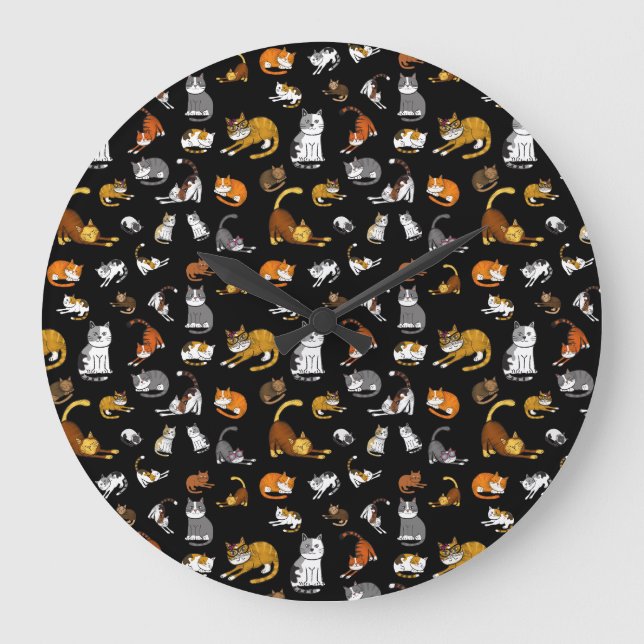black cute cat pattern design for cat lovers- large clock (Front)
