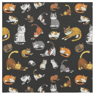 black cute cat pattern design for cat lovers- turq fabric
