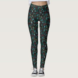 Black  Cute Christmas Tree Print Leggings