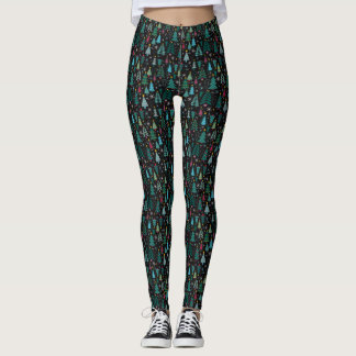 Black  Cute Christmas Tree Print Leggings
