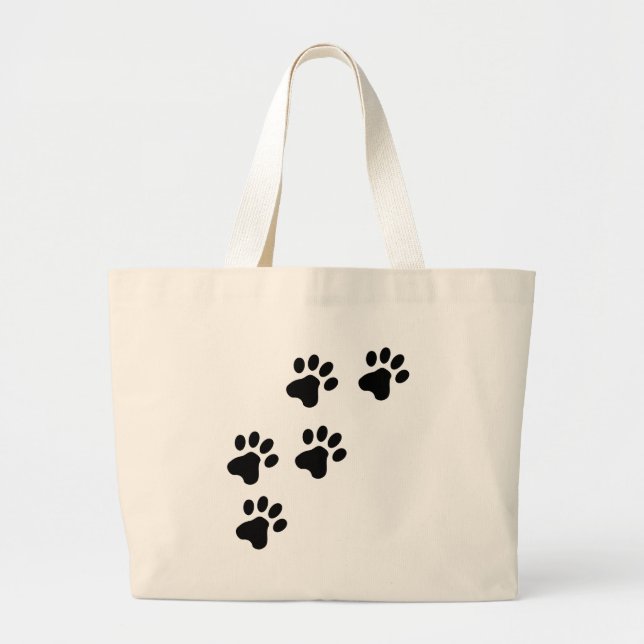 black cute dog paws doggy large tote bag (Front)