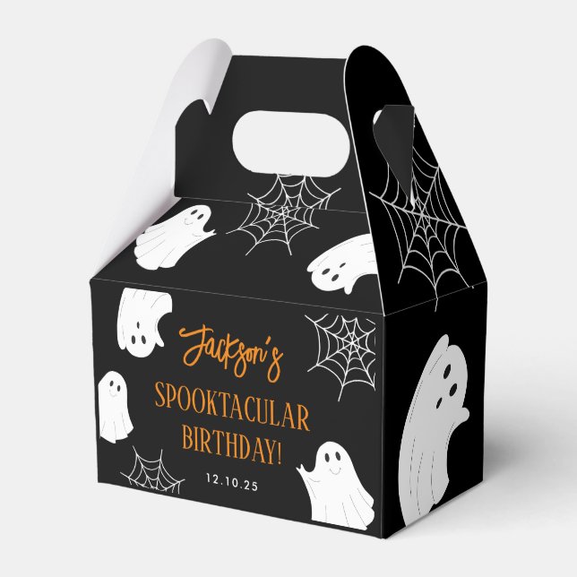 Black Cute Ghost Spooky Halloween Birthday Favor Box (Front Side)