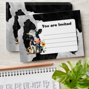Black Cute Happy Cow Invitation Envelope