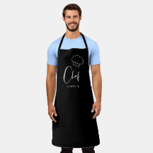 Black cute hat and script personalized chef apron
