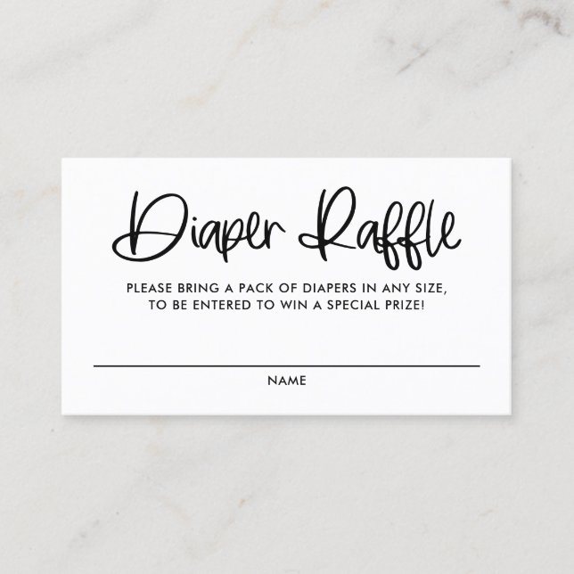 Black Cute Modern Calligraphy Diaper Raffle Card (Front)
