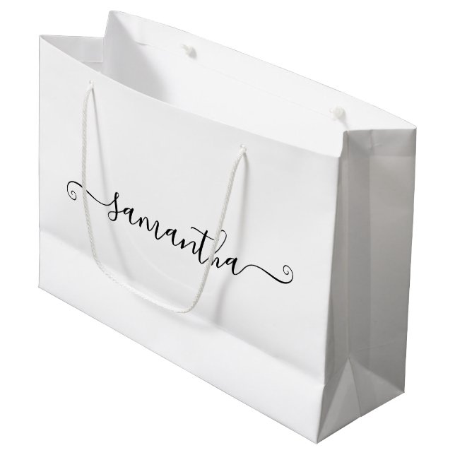 Black Cute Signature Name Large Gift Bag (Front Angled)
