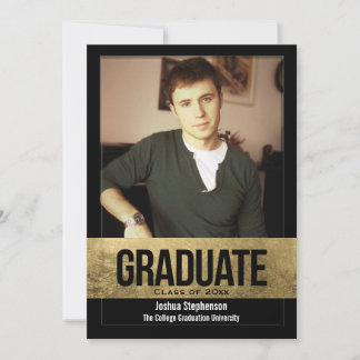 Black Cutout Gold Foil Effect Photo Graduation Invitation