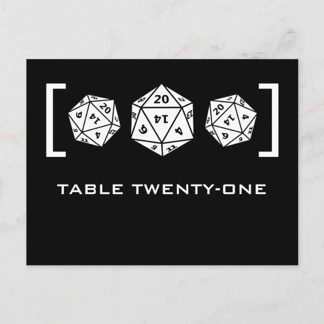 Black D20 Dice Gamer Table Number Postcard (Front)