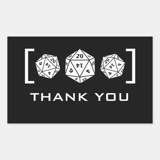 Black D20 Dice Gamer Thank You Stickers (Front)
