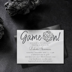 Black D20 Game On   RPG Tabletop Fantasy Dice Invitation