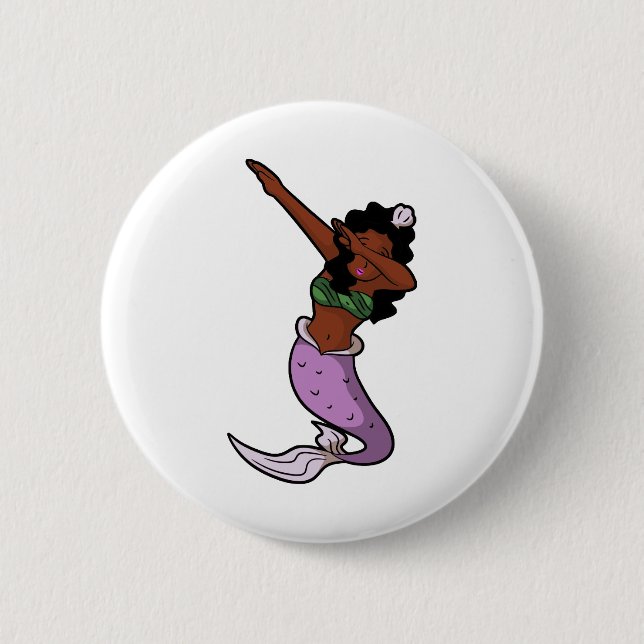 black dabbing mermaid 2 inch round button (Front)