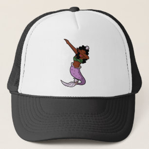 black dabbing mermaid trucker hat
