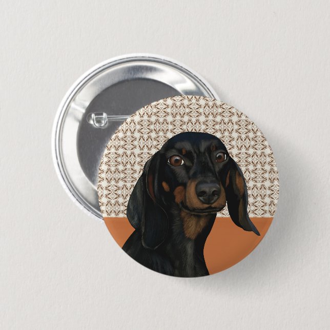 Black Dachshund Dog Portrait Dog Lovers 2 Inch Round Button (Front & Back)