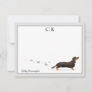 Black Dachshund Grey Border Monogram Your Name Card