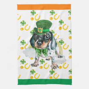 Black Dachshund Holiday Home Decor St Patricks Day Kitchen Towel