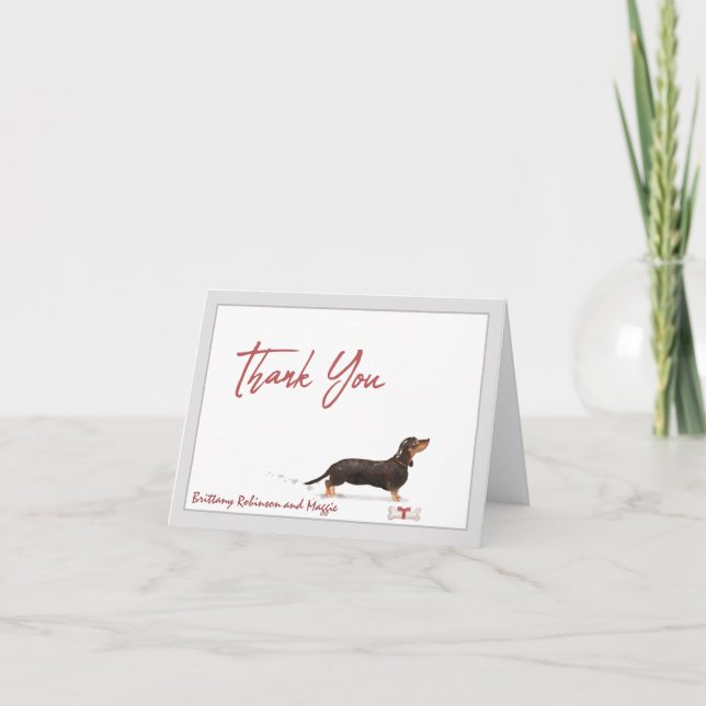 Black Dachshund Pet Dog Personalize Name Bone      Thank You Card (Front)