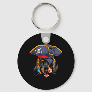 Black Dachshund Pirate Funny Halloween Wiener Dog Keychain
