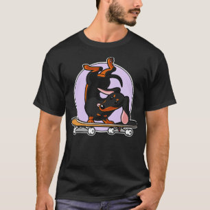 Black Dachshund Wiener Sausage Dog On Skateboard  T-Shirt