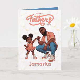 Black Dad and Daughter Fist Bump Orange & Blue Card