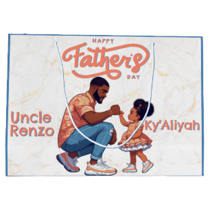 Black Dad and Daughter Fist Bump Orange & Blue Large Gift Bag