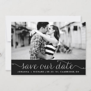 Black Dainty Script Save Our Date Announcement