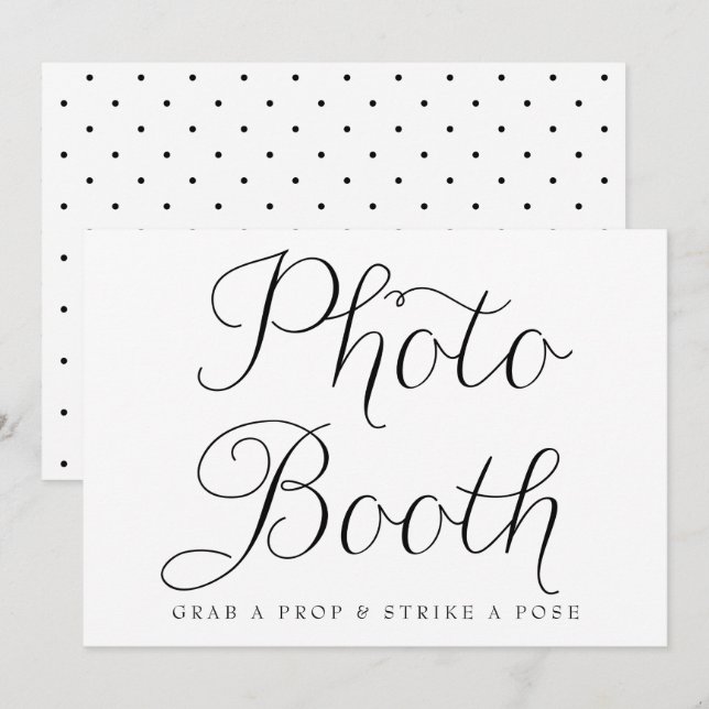Black Dainty Script Wedding Photo Booth Sign Invitation (Front/Back)