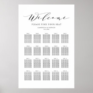 Black Dainty Script Wedding Seating Chart