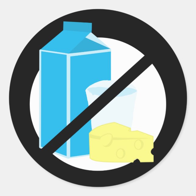 Black Dairy Free No Dairy or Milk Allergy Warning Classic Round Sticker (Front)