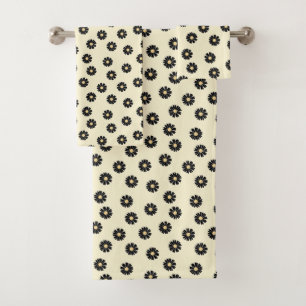 Black Daisy Pattern Bath Towel Set
