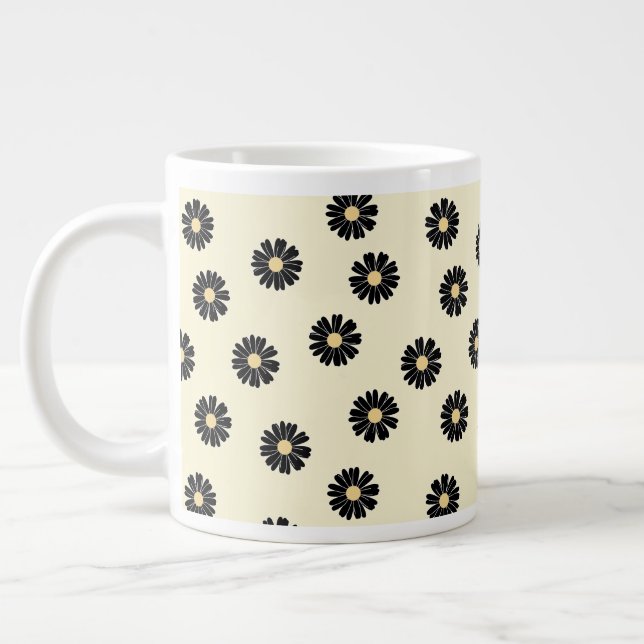 Black Daisy Pattern Large Coffee Mug (Left)
