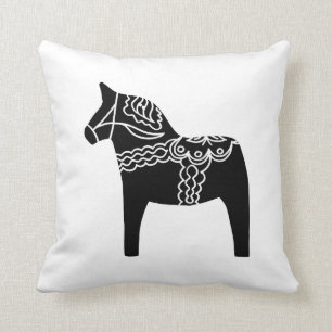Black Dala Horse Throw Pillow