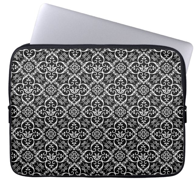 Black Damaks Pattern Laptop Sleeve (Front)
