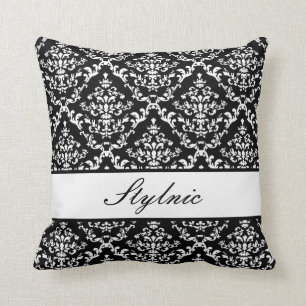 Black Damask #1 @ Stylnic customizable Throw Pillow