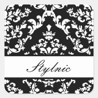 Black Damask #3 @ Stylnic w/custom text Square Sticker