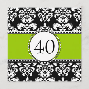 Black Damask 40th Birthday Invitations Green