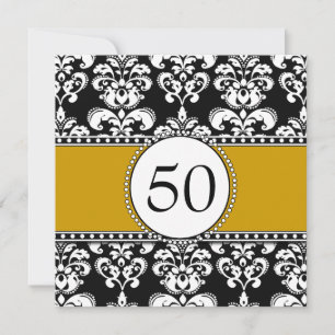 Black Damask 50th Birthday Invitations Gold