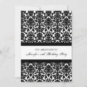 Black Damask 55th Birthday Party Invitations