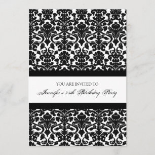 Black Damask 75th Birthday Party Invitations