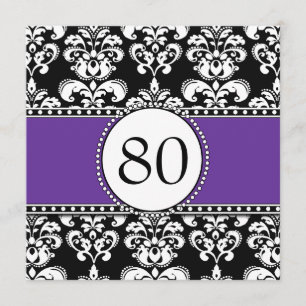 Black Damask 80th Birthday Invitations Purple