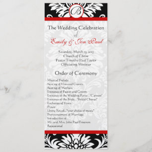 Black Damask 9x4 Red Trim Wedding Program