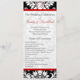 Black Damask 9x4 Red Trim Wedding Programme