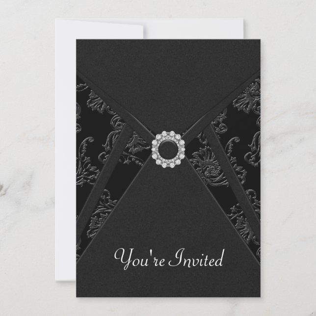 Black Damask All Occasion Party Invitations (Front)
