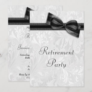 Black Damask and Faux Bow Retirement Invitation