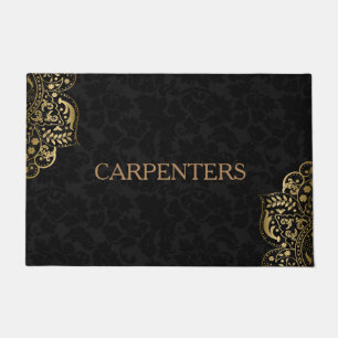 Black Damask And Gold Floral Lace Doormat