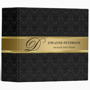 Black Damask And Gold Stripe 3 Ring Binder