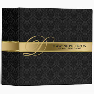 Black Damask And Gold Stripe Binder