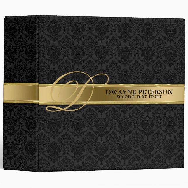 Black Damask And Gold Stripe Binder (Front/Spine)