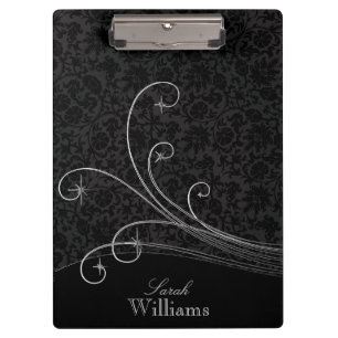 Black Damask and Grey Swirls Clipboard